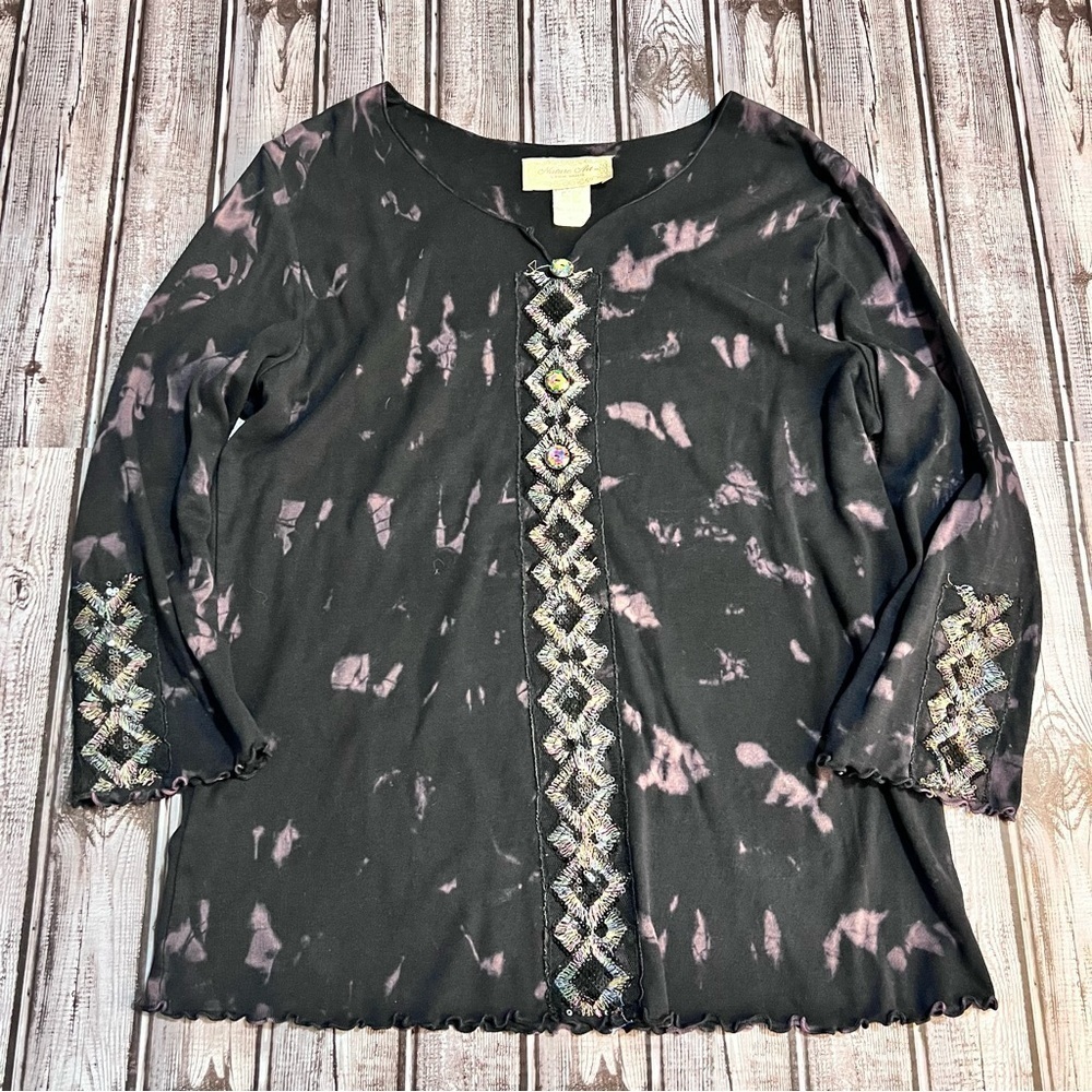Vintage Nature Art by Lynn Yang Tie-Dye 3/4 sleeve blouse size Medium *